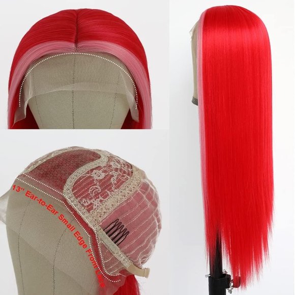 Red Hair With Pink Highlight Lace Front Wigs - Picture 1 of 8
